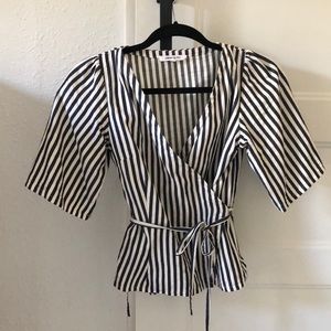 Emerson Fry || Striped Wrap Blouse Top Blue + Cream XS